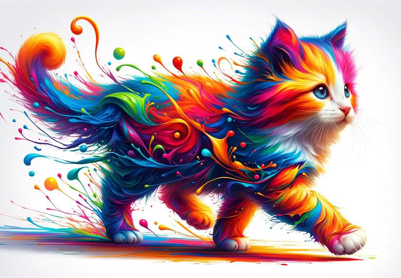 Papier peint chaton explosion de peinture colorée