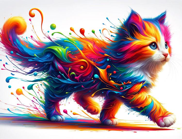 Papier peint chaton explosion de peinture colorée