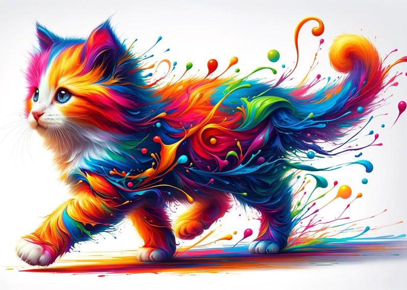 Papier peint chaton explosion de peinture colorée