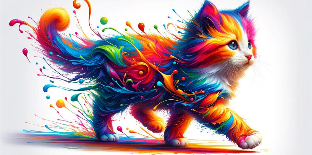 Papier peint chaton explosion de peinture colorée