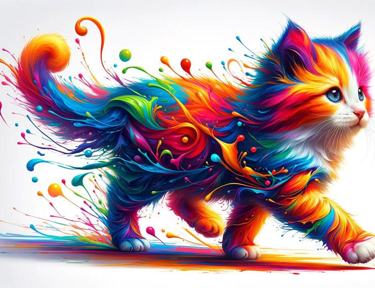 Papier peint chaton explosion de peinture colorée