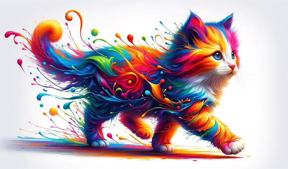 Papier peint chaton explosion de peinture colorée