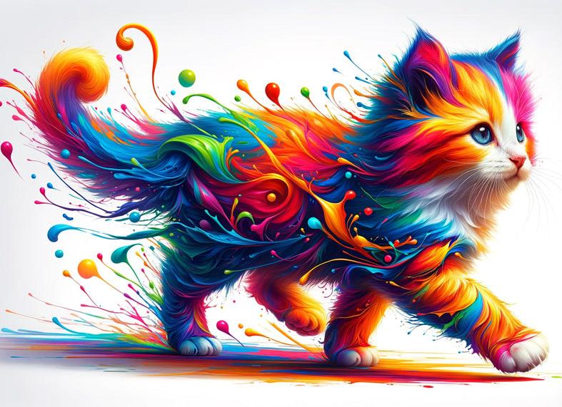 Papier peint chaton explosion de peinture colorée