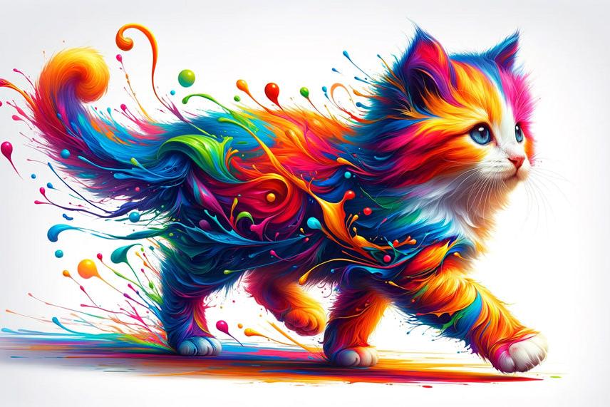 Papier peint chaton explosion de peinture colorée