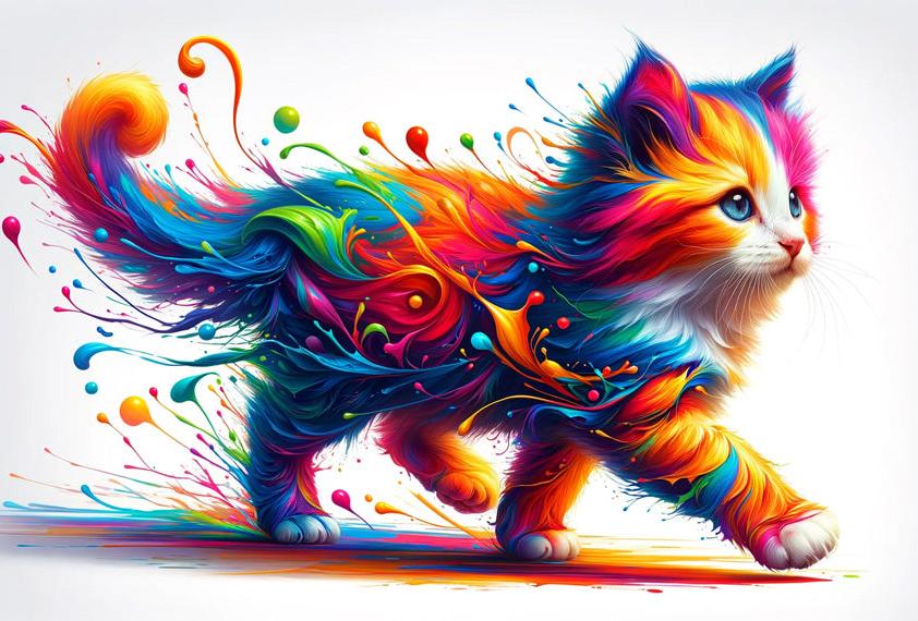 Papier peint chaton explosion de peinture colorée