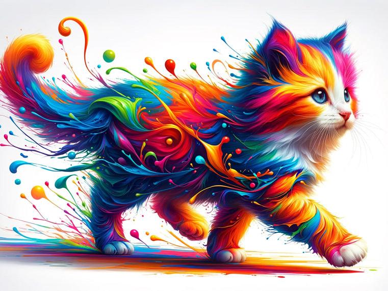 Papier peint chaton explosion de peinture colorée