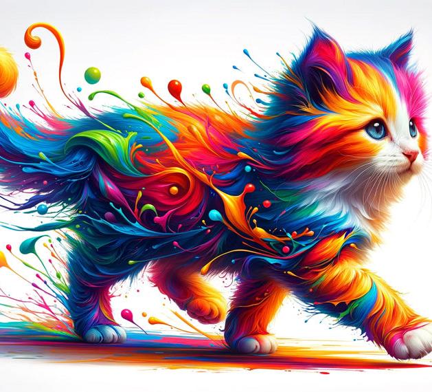 Papier peint chaton explosion de peinture colorée