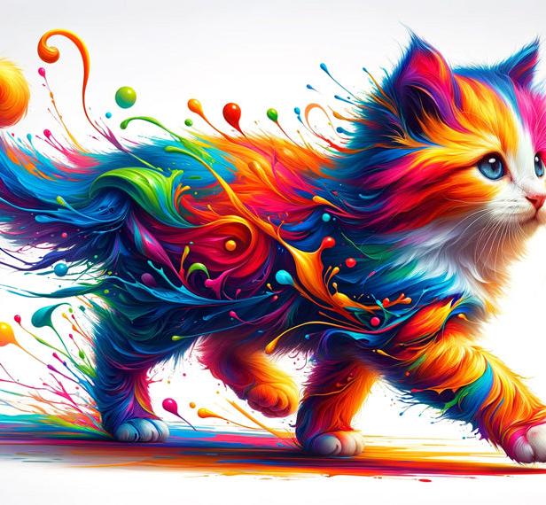 Papier peint chaton explosion de peinture colorée