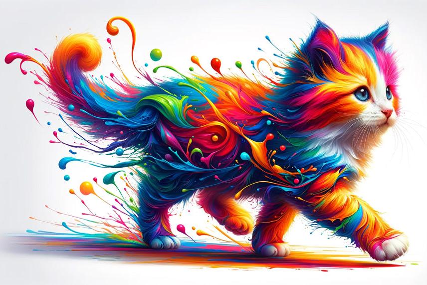 Papier peint chaton explosion de peinture colorée