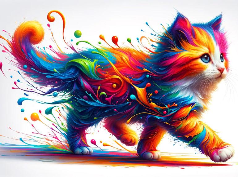 Papier peint chaton explosion de peinture colorée
