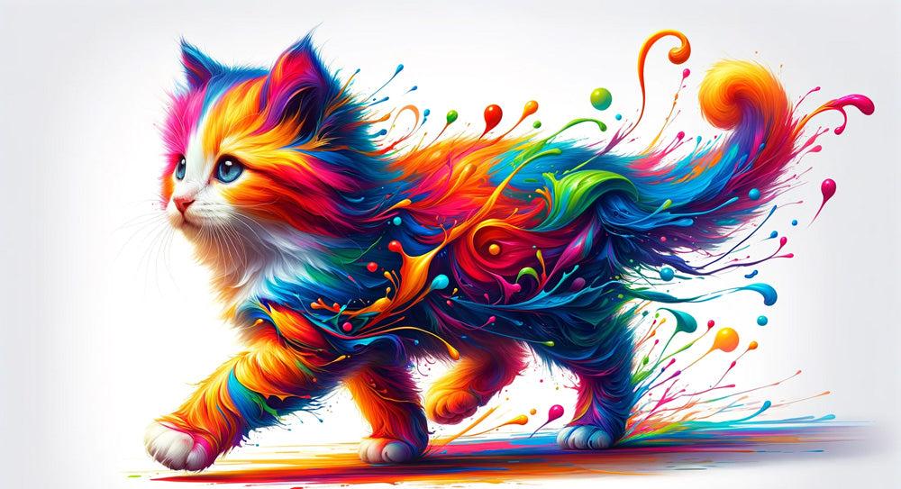 Papier peint chaton explosion de peinture colorée