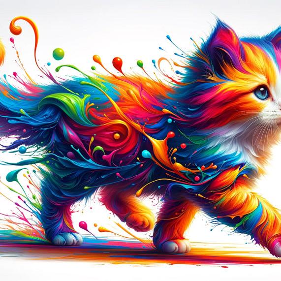 Papier peint chaton explosion de peinture colorée