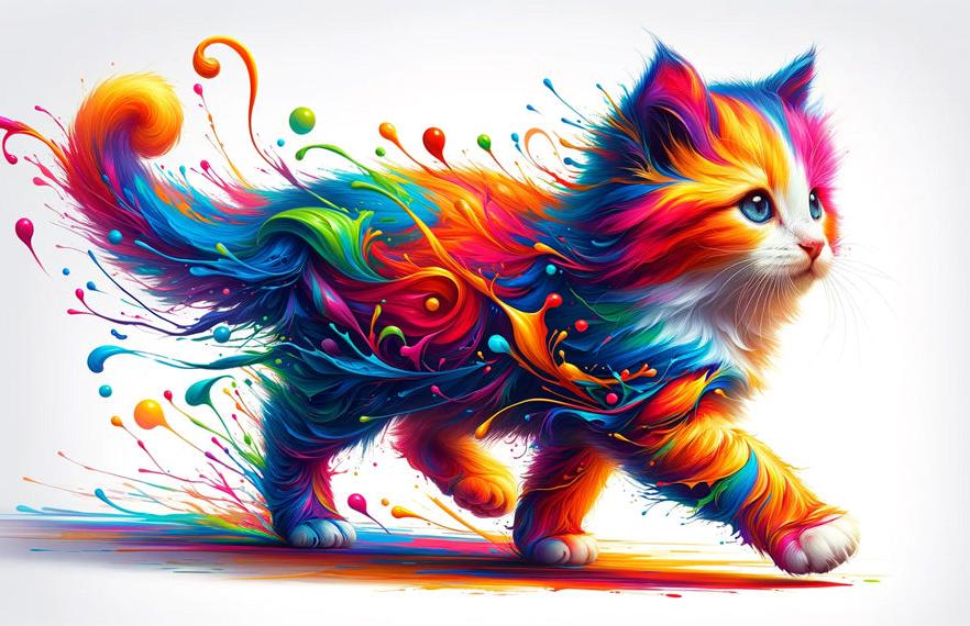 Papier peint chaton explosion de peinture colorée