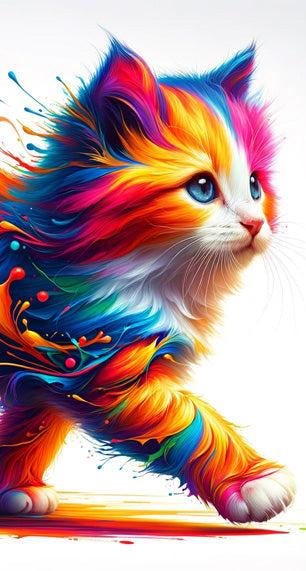 Papier peint chaton explosion de peinture colorée