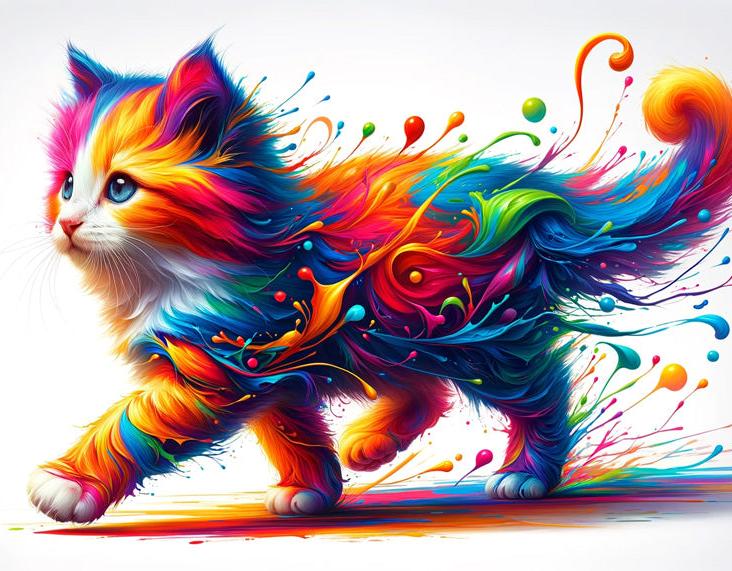 Papier peint chaton explosion de peinture colorée