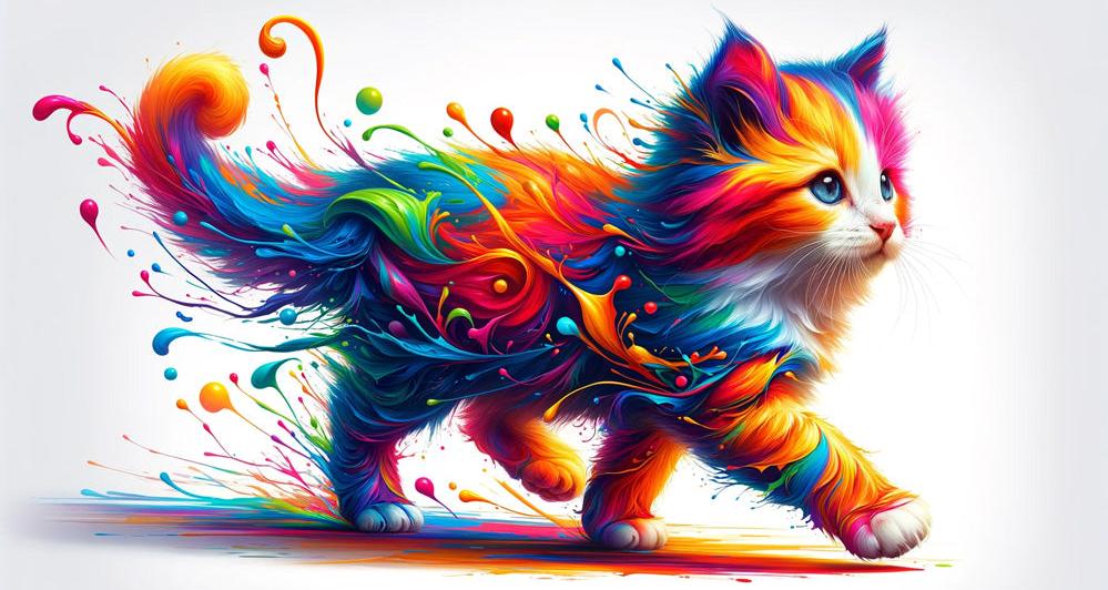Papier peint chaton explosion de peinture colorée