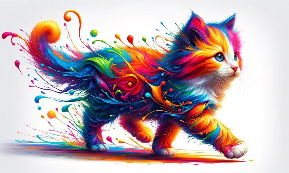 Papier peint chaton explosion de peinture colorée