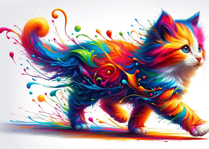 Papier peint chaton explosion de peinture colorée