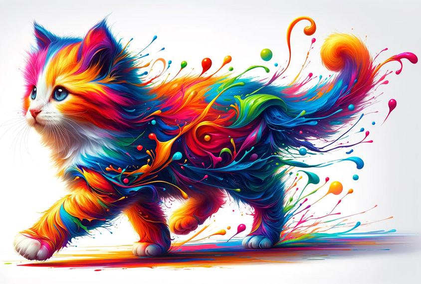 Papier peint chaton explosion de peinture colorée