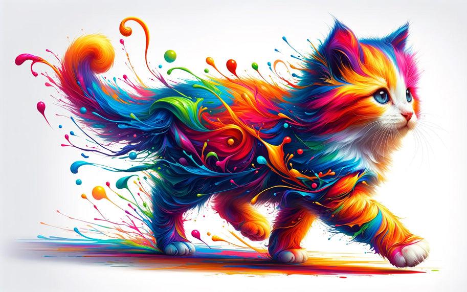 Papier peint chaton explosion de peinture colorée