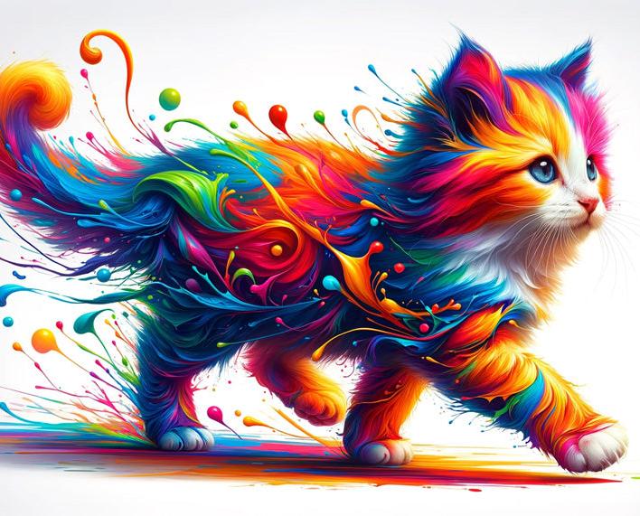 Papier peint chaton explosion de peinture colorée