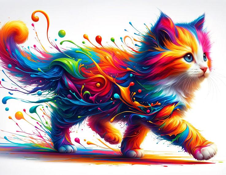 Papier peint chaton explosion de peinture colorée