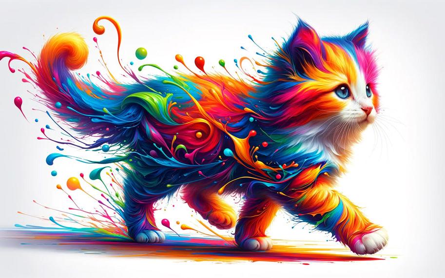 Papier peint chaton explosion de peinture colorée