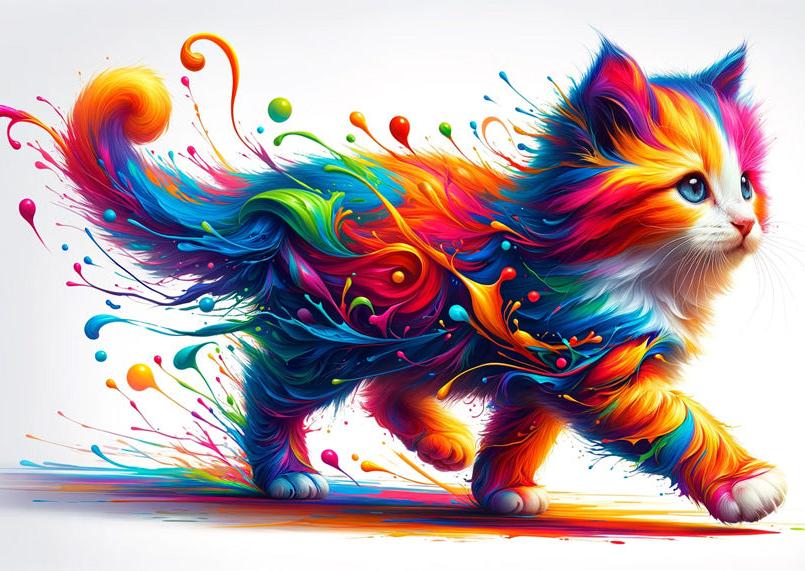 Papier peint chaton explosion de peinture colorée