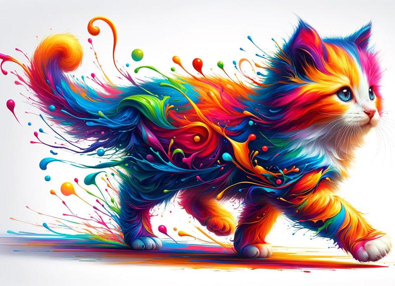 Papier peint chaton explosion de peinture colorée