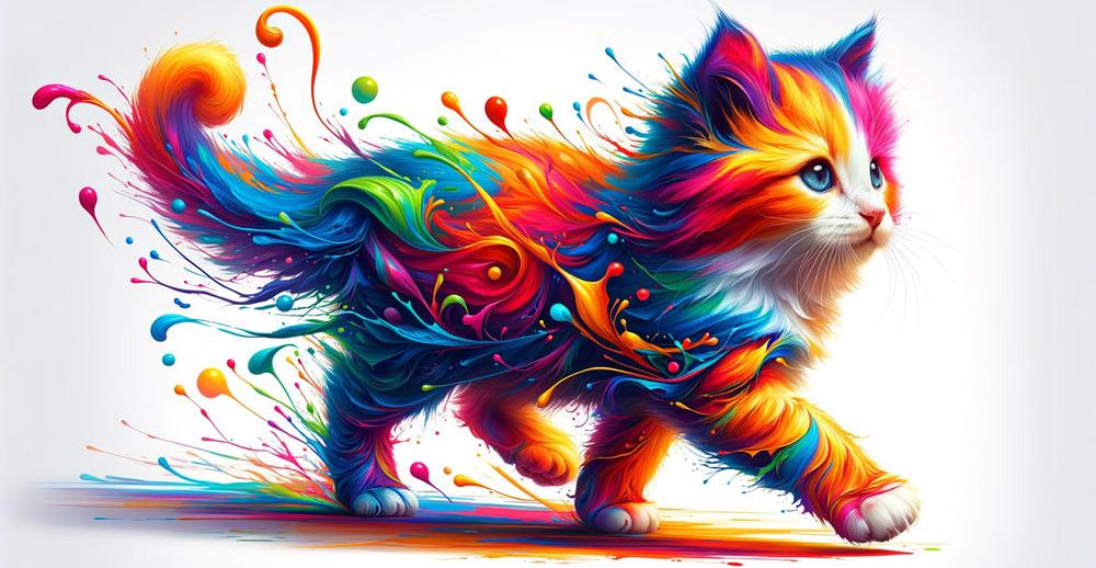 Papier peint chaton explosion de peinture colorée