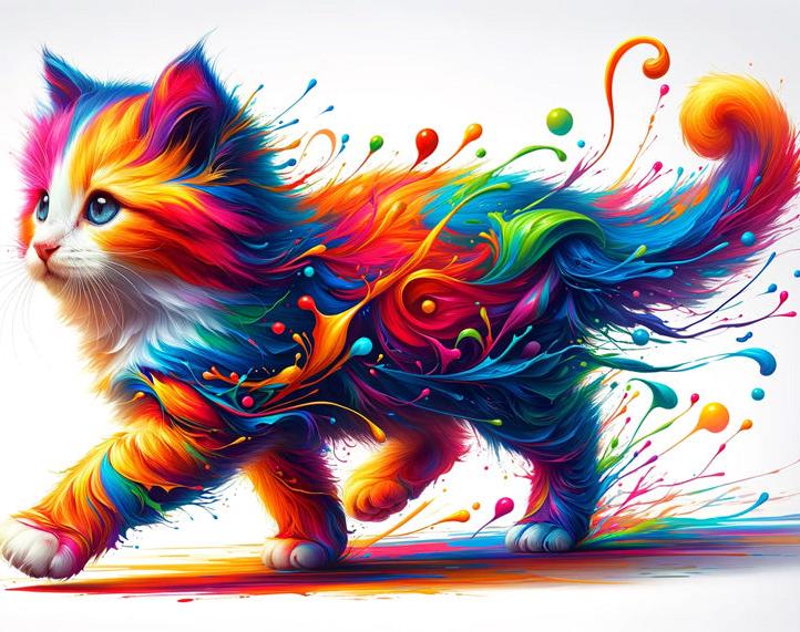 Papier peint chaton explosion de peinture colorée
