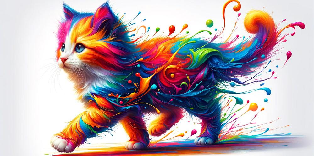 Papier peint chaton explosion de peinture colorée