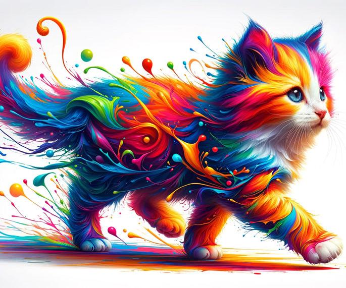 Papier peint chaton explosion de peinture colorée