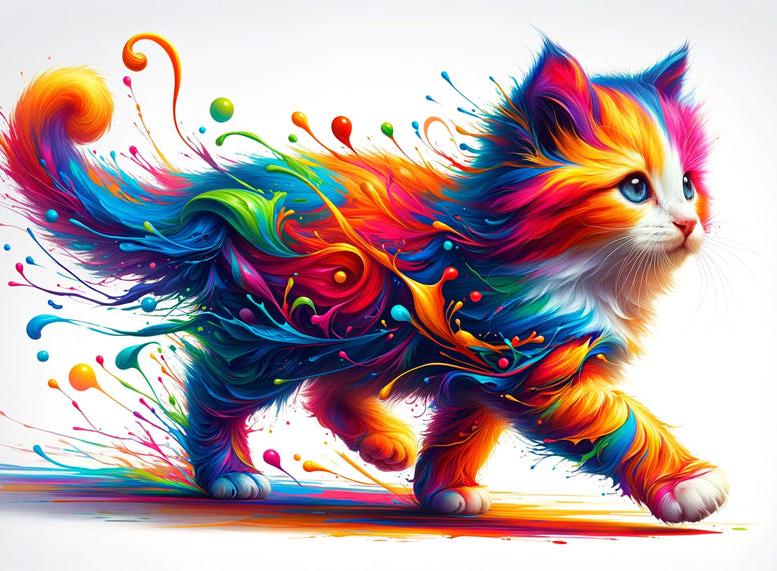 Papier peint chaton explosion de peinture colorée