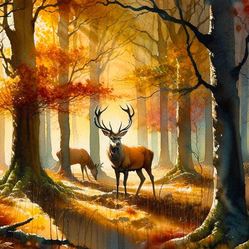Papier peint cerf aquarelle forêt jaune
