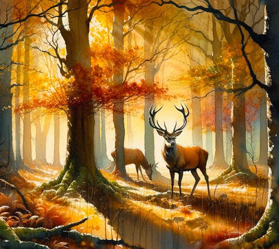 Papier peint cerf aquarelle forêt jaune
