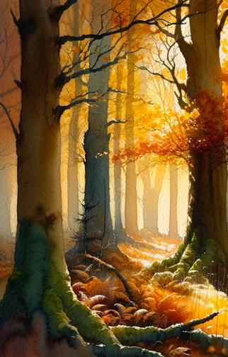 Papier peint cerf aquarelle forêt jaune