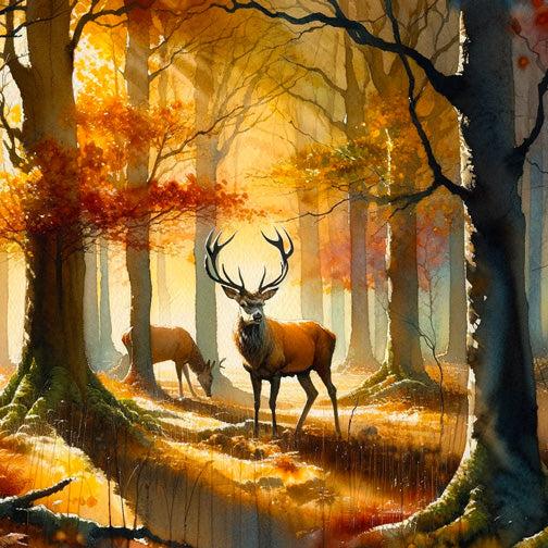 Papier peint cerf aquarelle forêt jaune