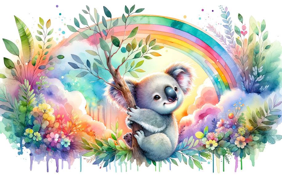 Papier peint koala aquarelle arc-en-ciel