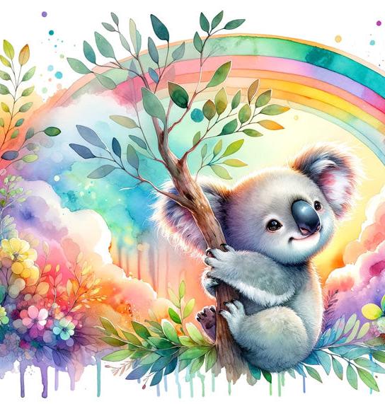Papier peint koala aquarelle arc-en-ciel