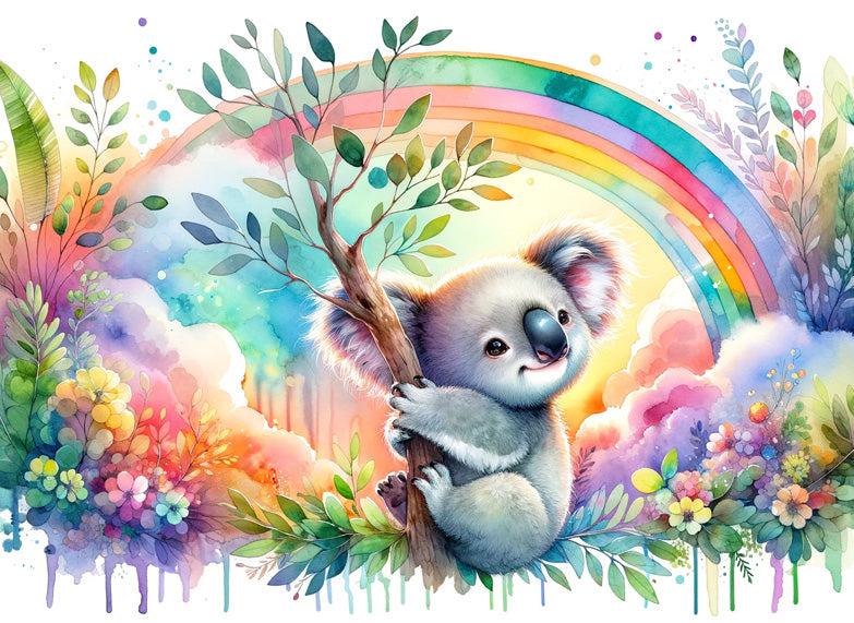 Papier peint koala aquarelle arc-en-ciel