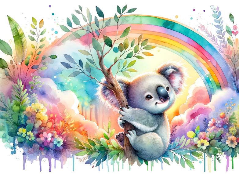 Papier peint koala aquarelle arc-en-ciel