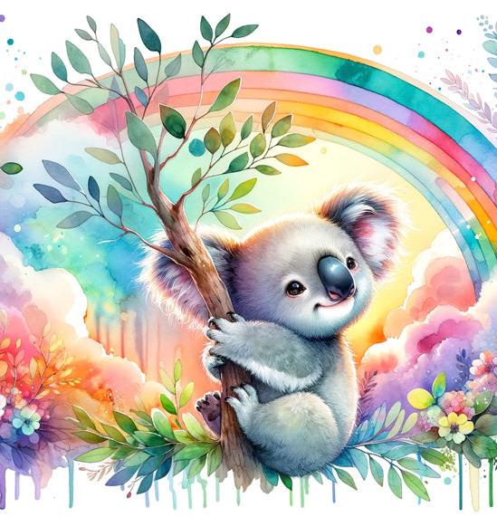 Papier peint koala aquarelle arc-en-ciel
