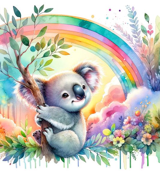 Papier peint koala aquarelle arc-en-ciel