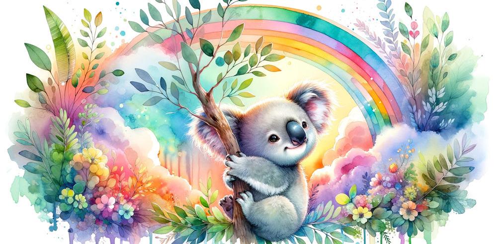 Papier peint koala aquarelle arc-en-ciel