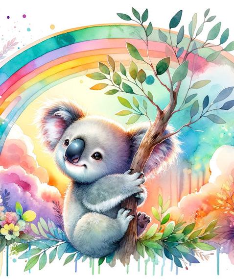Papier peint koala aquarelle arc-en-ciel
