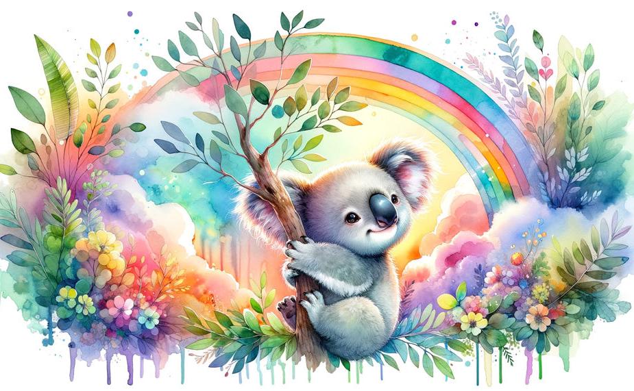 Papier peint koala aquarelle arc-en-ciel