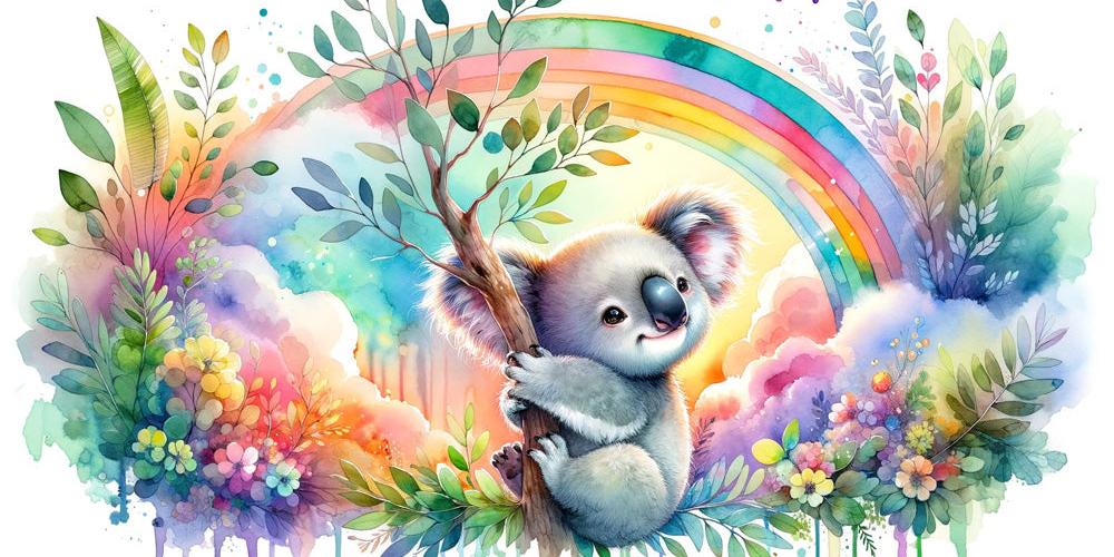 Papier peint koala aquarelle arc-en-ciel