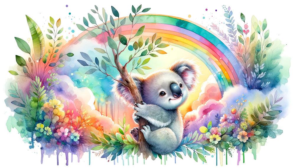 Papier peint koala aquarelle arc-en-ciel