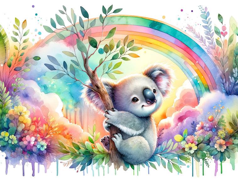 Papier peint koala aquarelle arc-en-ciel